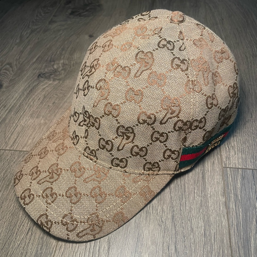 Gucci x Palace GG-P Monogram Web Stripe Canvas Baseball Hat Beige Size M 57 CM